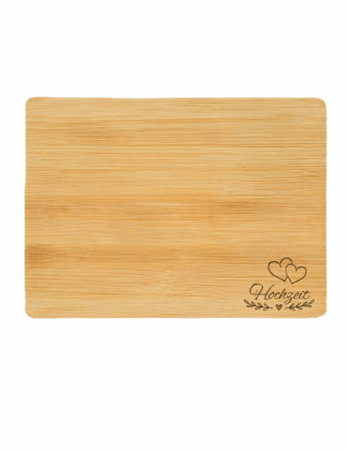 Schneidebrett aus Holz mit leichtem Design und eingraviertem Logo.