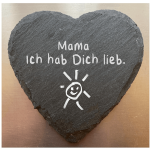 Schieferherz schwarz Lasergravur mit Text und einer Sonne