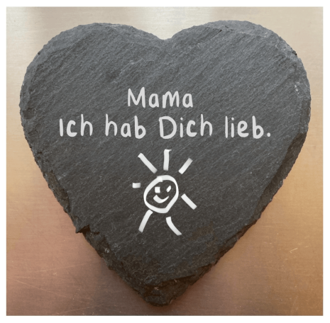 Schieferherz schwarz Lasergravur mit Text und einer Sonne