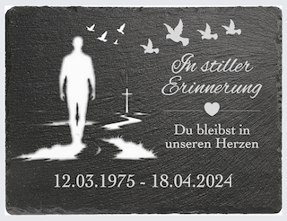 Schieferstein Mann Vögel mit Text