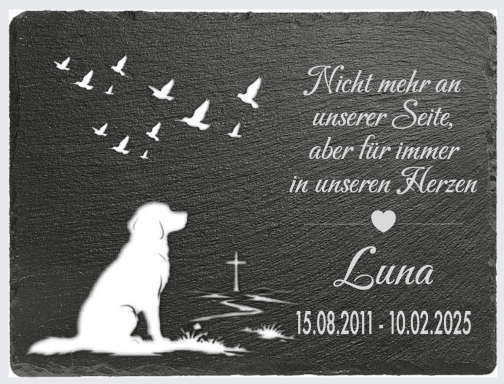 Schiefertafel mit Lasergravur mit Hund und Text